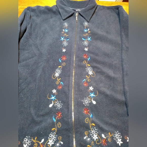 Retro Penningtons Navy Blue Shacket, Size 5X, Zipper Closure, Flower Emb… - Picture 2 of 13